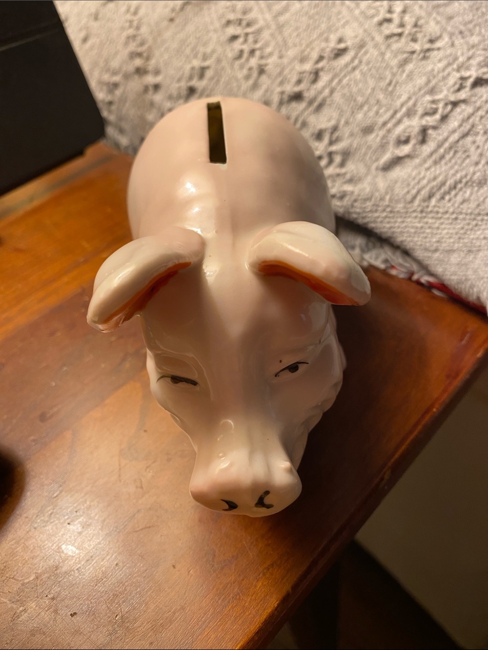 Vintage (1940-50 Japan), handpainted ceramic piggy bank. EC. Decoration only.